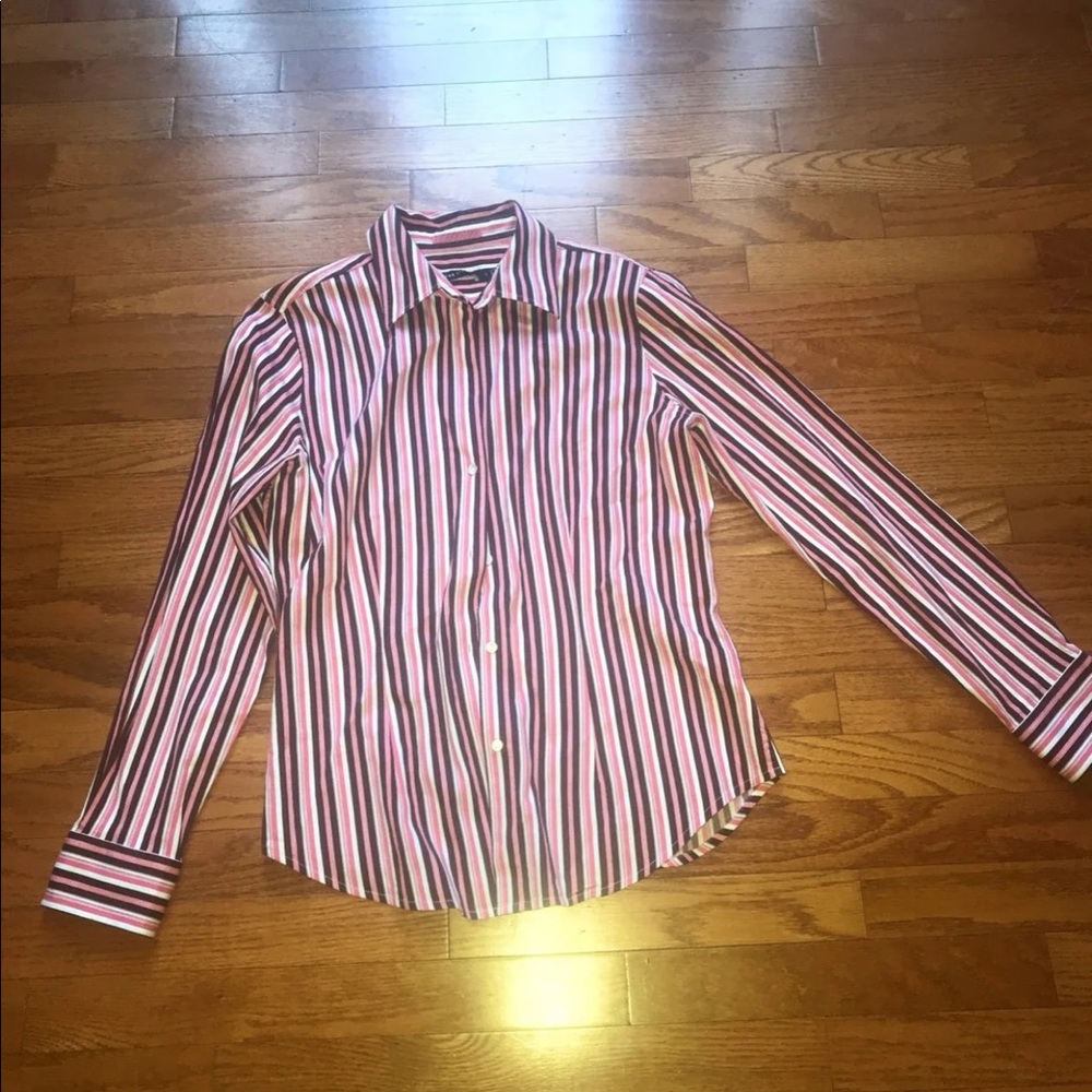 Pink stripe button down collar dress shirt L